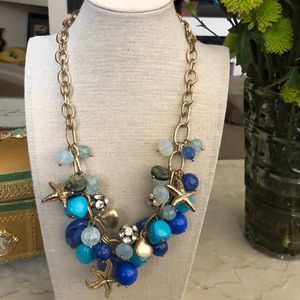 Ocean Blues Baubles, Beads, Seashells, Abalone, and Bling Statement Necklace